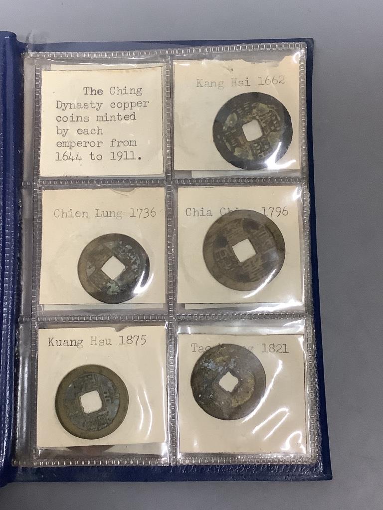 A Kennedy 1964 half dollar and a small collection of Chinese bronze 'cash' and other coins, Kangxi and later (21 in total)